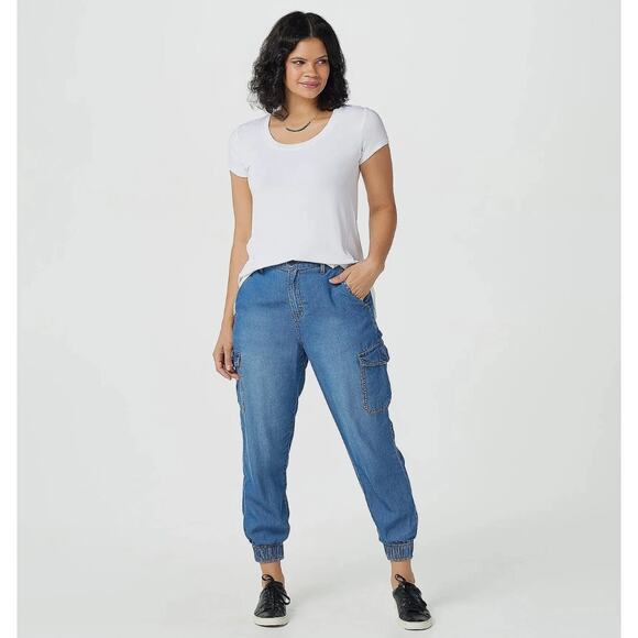Womens Cargo Joggers Pants 2 High-Rise Lyocell Crop Lightweight Comfy - Picture 1 of 16